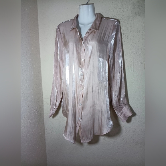 Two by Vince Camuto Shimmering Blush Button Down Shirt - Picture 2 of 7